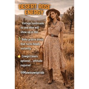 Vintage Handmade Paisley Boho Midi Dress Prairie Cottagecore Festival Women's S